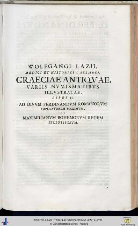 Wolfgangus Lazius: Graeciae Antiquae variis numismatibus illustratae libri II.