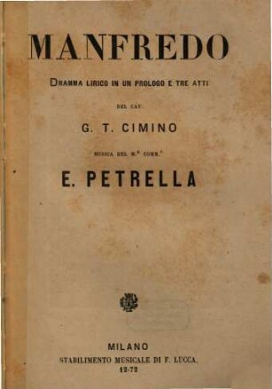 Manfredo : dramma lirico in un prologo e tre atti