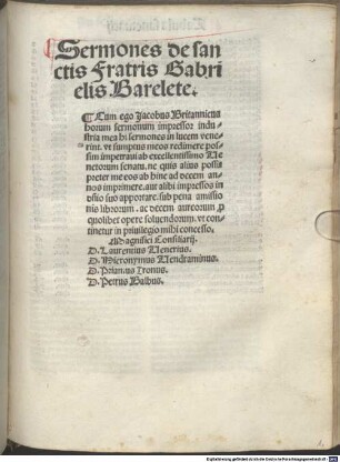 Sermones quadragesimales; Sermones de sanctis : mit Widmungsbrief an Thomas Caietanus von Benedictus Brixianus. Mit Privileg. [1-2], [2]. Sermones de sanctis
