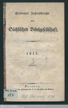 7.1821: Jahresbericht der Sächsischen Bibel-Gesellschaft