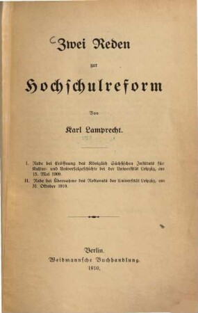 Zwei Reden zur Hochschulreform