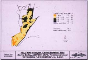 Yield Map Scheyern "Oberes Hohlfeld" 1992 (Spring Barley; ASHTEC-GPS; Yield Measurement "YIELD-O-METER", 5. + 6.8.1992)