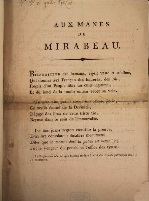 Aux Manes De Mirabeau