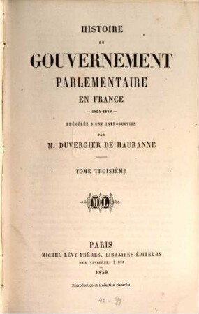Histoire du gouvernement parlementaire en France : 1814 - 1848, 3