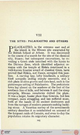 VIII. The Sites: Palaikastro an others