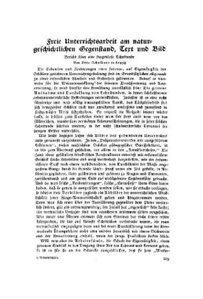 Freie Unterrichtsarbeit am naturgeschichtlichen Gegenstand, Text und Bild : Bericht über eine fragenlose Lehrstunde