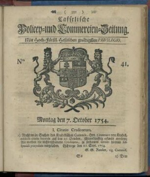 Nro. 41, Montag den 7. October 1754