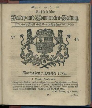 Nro. 41, Montag den 7. October 1754