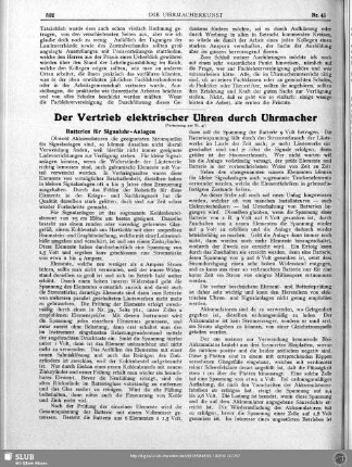 Der Vertrieb elektrischer Uhren durch Uhrmacher (Fortsetzung aus Nr. 41)