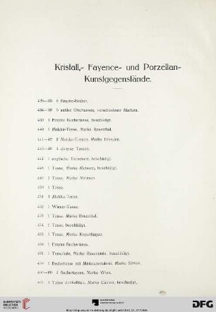 Kristall,- Fayence- und Porzellan-Kunstgegenstände (Nr. 428-741)