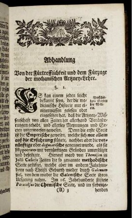 Abhandlung Von der Fürtrefflichkeit und dem Fürzuge der mechanischen Artzney-Lehre