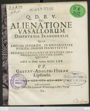 De Alienatione Vasallorum Disputatio Inauguralis