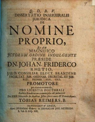 Diss. inaug. iur. de nomine proprio