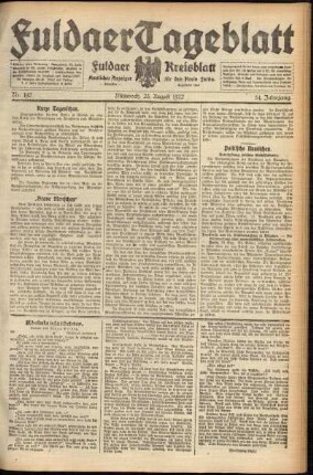 Ausgabe vom Mittwoch, den 23. August 1922.