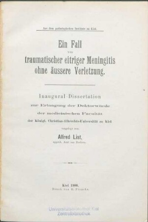 Ein Fall von traumatischer eitriger Meningitis ohne äussere Verletzung