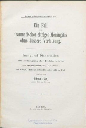 Ein Fall von traumatischer eitriger Meningitis ohne äussere Verletzung