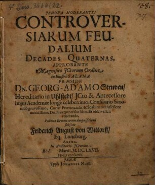 Controversiarum feudalium decades quaternae