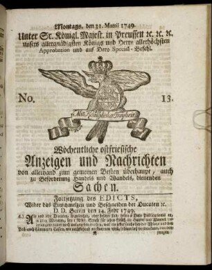 No. 13. Montags, den 31. Martii 1749.