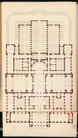 Landesbibliothek Berlin Schinkelwettbewerb 1875: Grundriss 1. Obergeschoss; Maßstabsleiste