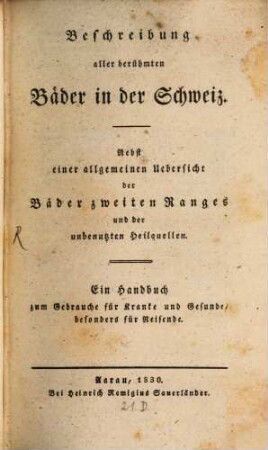 Beschreibung aller berühmten Bäder in der Schweiz