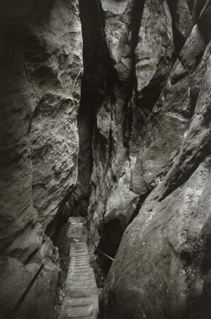 Sächsische Schweiz, Hockstein, Wolfsschlucht mit Holztreppe