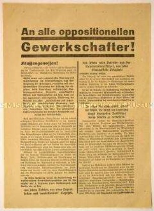 Programmatischer Solidaritätsaufruf der Revolutionären Gewerkschaftsopposition der Wasserkante an die Arbeiter und Einladung zum Reichskongress nach Berlin