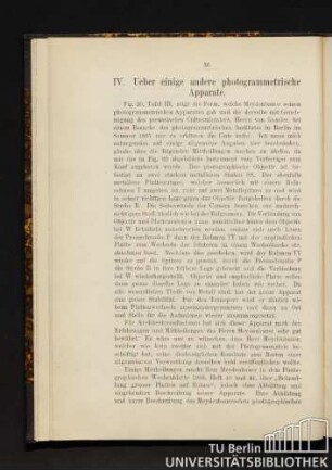 IV. Ueber einige andere photogrammetrische Apparate.