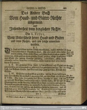 Das Andere Buch. Vom Haab- und Güter-Rechte insgemein, und Insonderheit vom dinglichen Rechte