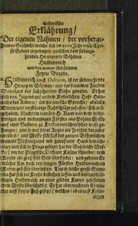 Historische Erklährung/ Der eigenen Nahmen/ der vorhergehenden Geschicht/ ...
