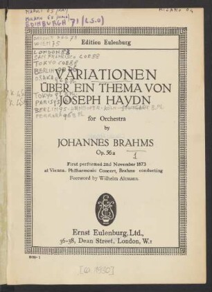 Variationen über ein Thema von Joseph Haydn : for orchestra : op. 56a