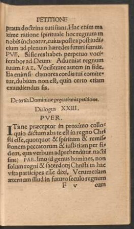 De tertia Dominicae praecationis petitione. Dialogus XXIII.