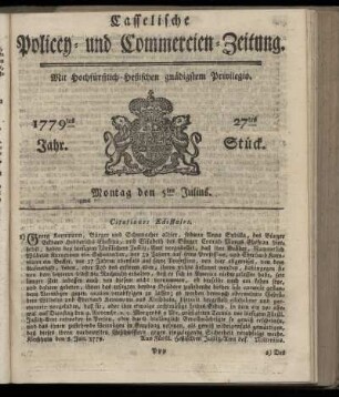 27tes Stueck, Montag den 5ten Julius. 1779