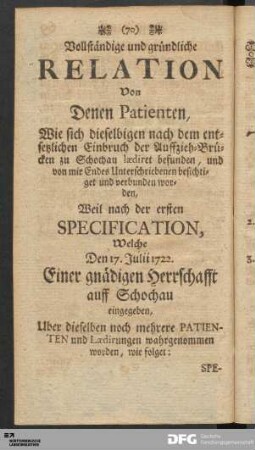 Vollständige und gründliche Relation Von Denen Patienten