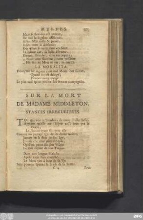 Sur La Mort De Madame Middleton. Stances Irregulieres.
