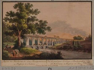 Die Altväter-Wasserleitung im Muldental zwischen Rothenfurth und Halsbrücke nördlich von Freiberg in Sachsen (Aquädukt, gebaut ab 1686 an vorhandene Brücke, abgerissen 1893, Pfeiler an Straßenbrücke Altväterbrücke erhalten)