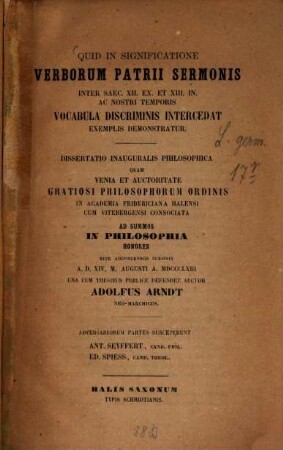 Quid in significatione verborum patrii sermonis inter saec. XII. ex. et XIII. in. ac nostri temporis vocabula discriminis intercedat, exemplis demonstratur
