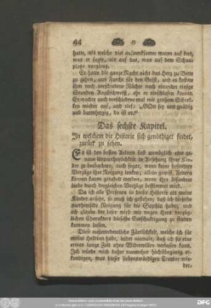 Das sechste Kapitel. In welchem die Historie sich genöthiget findet, zurück zu sehen.