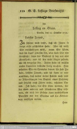 39. Lessing an Gleim. Berlin, den 23. October 1759