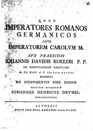 Imperatores Romanos Germanicos Ante Imperatorem Carolum M.