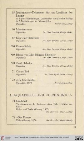 3. Aquarelle und Zeichnungen (Nr. 73-139a)