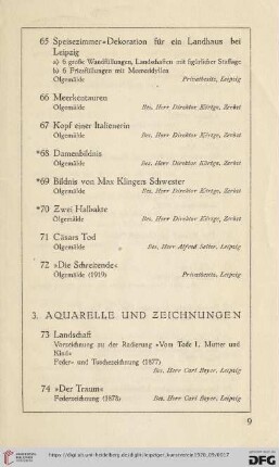 3. Aquarelle und Zeichnungen (Nr. 73-139a)