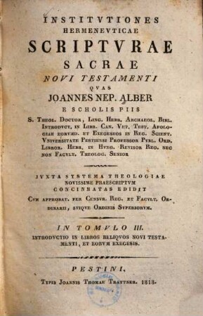 Institutiones hermeneuticae scripturae sacrae Novi Testamenti. 3