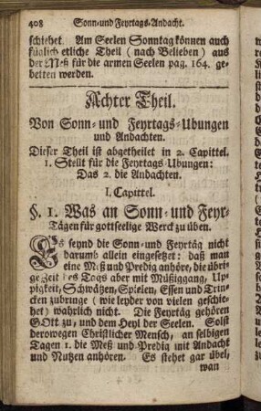 Achter Theil. Von Sonn- und Feyertags-Ubungen und Andachten.