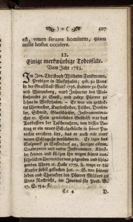 12. Einige merkwürdige Todesfälle. Vom Jahr 1783.