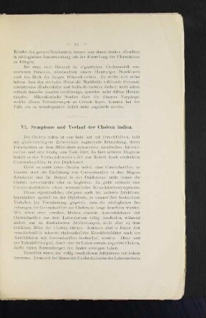 VI. Symptome und Verlauf der Cholera indiea.
