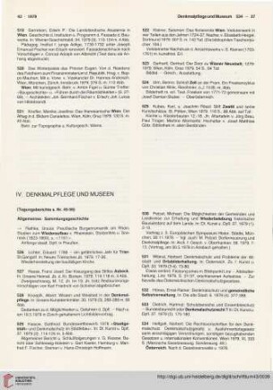 IV. Denkmalpflege und Museen