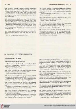 IV. Denkmalpflege und Museen