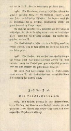 Zwölfter Titel. Von Glücks-Verträgen