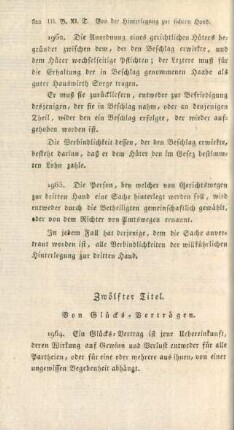 Zwölfter Titel. Von Glücks-Verträgen