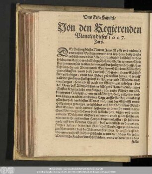 Das Erste Capitel/ Von den Regierenden Planeten dieses 1607. Jars.